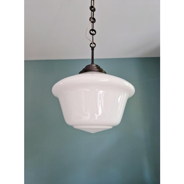 Large Art Deco Pendant Light in White Opaline Glass, 1930s For Sale - Image 13 of 13