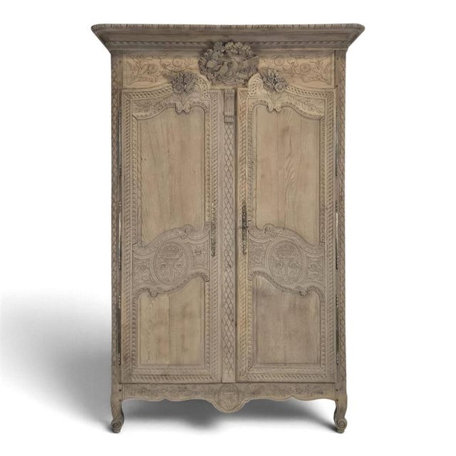Norman Wedding Armoire in Stripped Oak with Dove-Adorned Pediment For Sale - Image 12 of 12