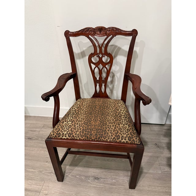 1970s Vintage Baker Furniture Mahogany Dining Chairs With Leopard Print Seats – Set of 4 For Sale - Image 5 of 9