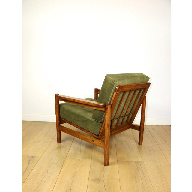 Vintage Wooden Armchair in Yellow-Olive from Z. Baczyk For Sale - Image 4 of 12