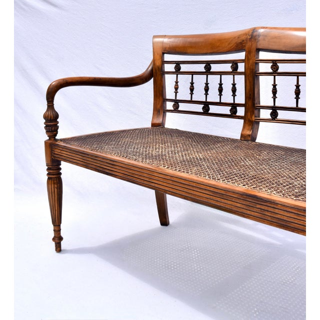 British Colonial Style Elm & Double Cane Bench | Chairish
