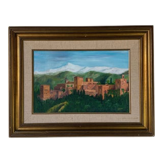 Vintage "Alhambra De Granada" Impressionist Landscape Oil Painting on Canvas – Framed For Sale