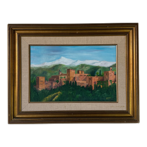 Vintage "Alhambra De Granada" Impressionist Landscape Oil Painting on Canvas – Framed