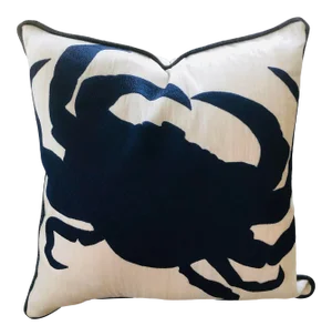 Contemporary Nantucket Nautical Embroidered Crab Pillow Cover