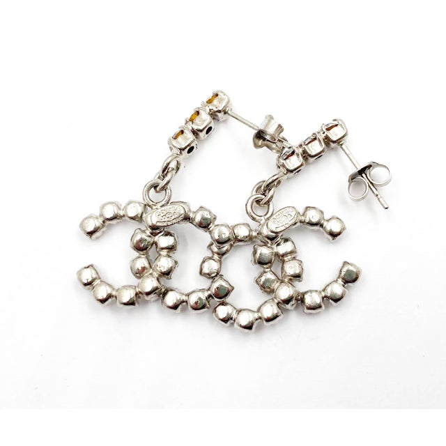 Contemporary Chanel Silver Bar Rocky CC Dangle Piercing Earrings, Pair For Sale - Image 3 of 4