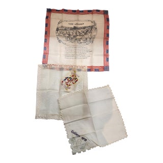 Set of 3 French Antique Handkerchiefs From Ww1 For Sale