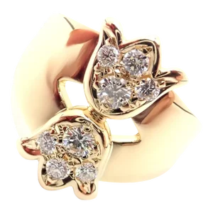 Christian Dior 18k Yellow Gold Diamond Flower Tulip Band Ring, size 5.75