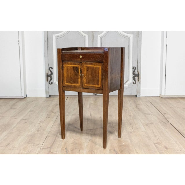 Wood Italian 19th Century Walnut Nightstand Table with Ash Inlaid Banding For Sale - Image 7 of 11