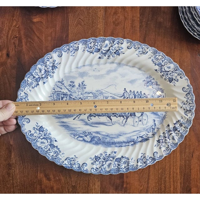 Mid-Century Modern Vintage Mid-Century Modern Johnson Brothers Coaching Scenes Blue Oval Platter For Sale - Image 3 of 4
