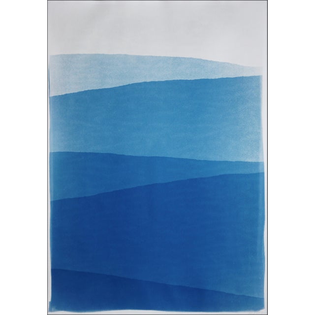 2025, Minimal Landscape of Blue Mountain Ridge, Handmade Monotype Cyanotype on Watercolor Paper by Kind of Cyan - Set of 2 For Sale - Image 4 of 10