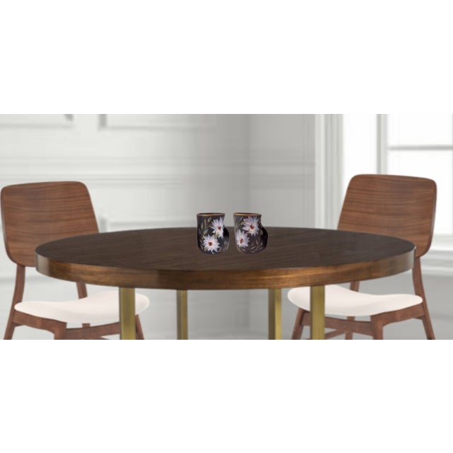 Mid-Century Vallauris Black White Floral Blossoms Terracotta Mugs- A Pair For Sale - Image 12 of 18