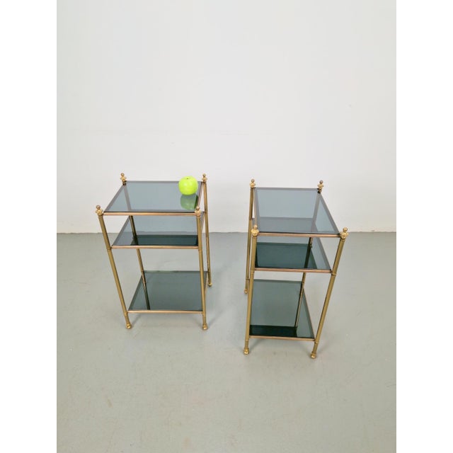 Mid-Century Modern 3-Tier Side Tables in Brass and Smoked Glass from Maison Jansen, 1960s, Set of 2 For Sale - Image 12 of 13