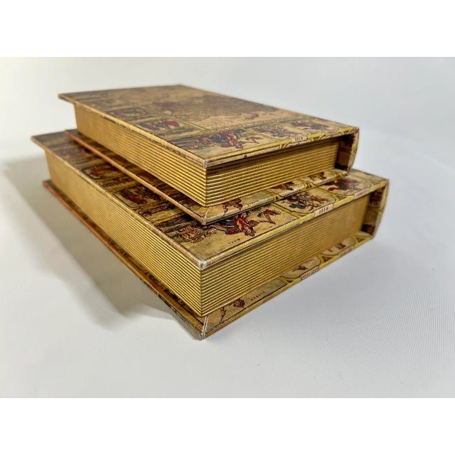 2020s Vintage Decorative Faux Leather Book Boxes, Juvale's Antique Stackable Book Storage in Map Design - 2 Pieces For Sale - Image 4 of 6