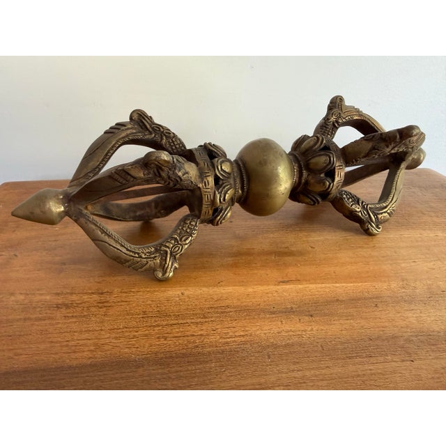 20th Century Chinese Tibetan Buddhist Gilt Bronze Vajra Dorje on Stand For Sale - Image 6 of 9