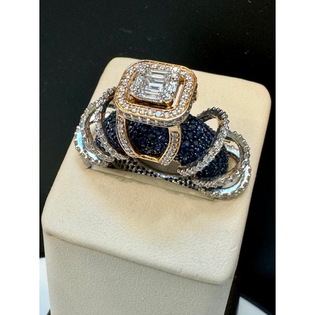 5 Carat Blue Sapphire and 2 Ct Diamond Cocktail Ring in 18 Karat WY Gold Estate For Sale - Image 17 of 18