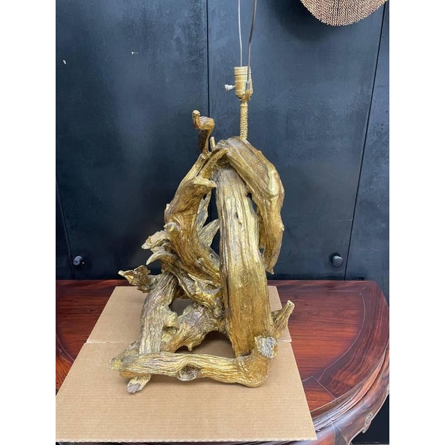 Mid-Century Modern Mid 20th Century Mid-Century Modern Sculptural Gold Gilded Driftwood Table Lamp For Sale - Image 3 of 13