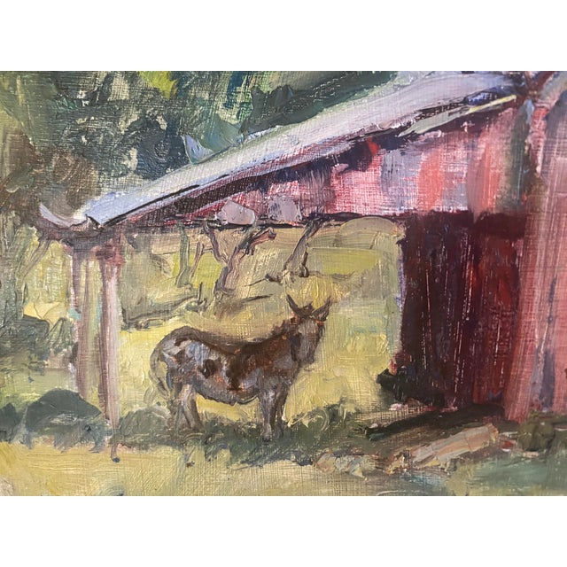 Contemporary "Seeking Shade" ~ Lorie Batson, Original Oil Painting. A Quiet Farm Scene With a Mini Donkey Seeking Shade Under an Old Barn Roof. For Sale - Image 3 of 8