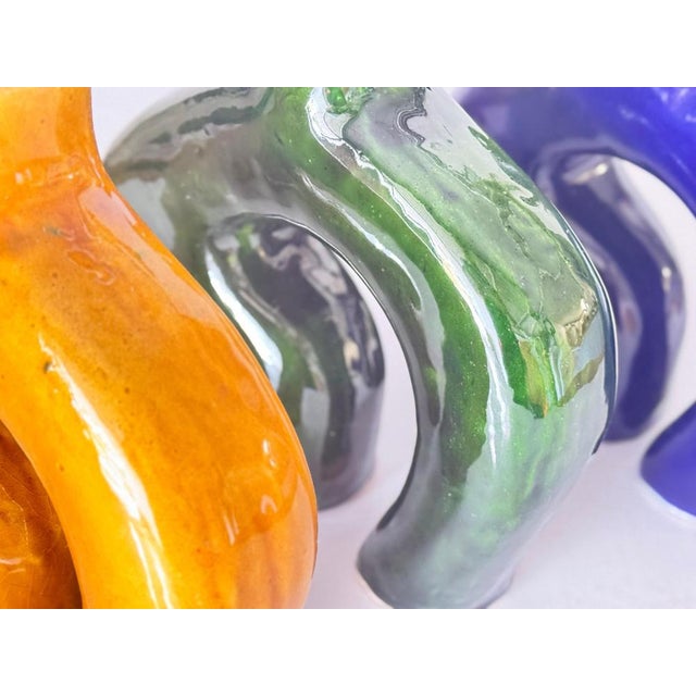 1970s Vase in Enameled Ceramic Green, Blue and White, Italy, 1970s, Set of 3 For Sale - Image 5 of 12