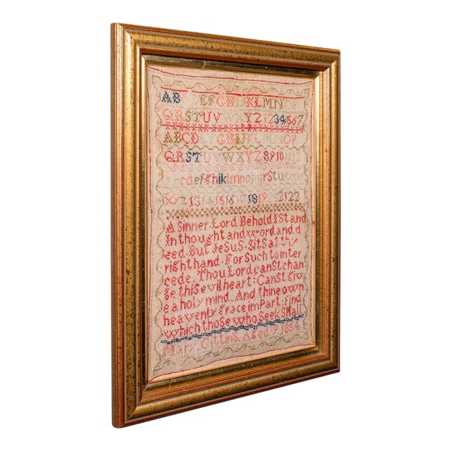 Antique Needlework Sampler, English, Framed, Embroidery Panel, Victorian, c.1854 For Sale