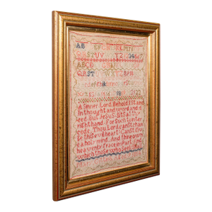 Antique Needlework Sampler, English, Framed, Embroidery Panel, Victorian, c.1854