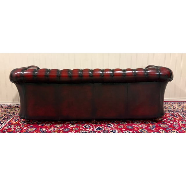 Vintage English Chesterfield Leather Tufted Sofa Oxblood Red Mid Century For Sale - Image 17 of 18