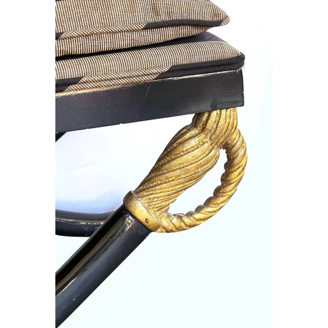 Traditional 1960s Vintage Empire Style Ebonized Cross-Sword Stool With Gilt Highlights For Sale - Image 3 of 5