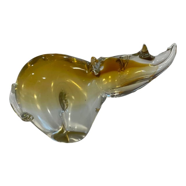 1980s Murano Style Amber Glass Rhino Figurine For Sale