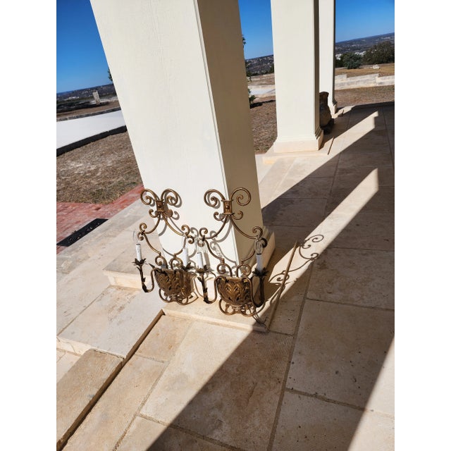 Pair of Gilt Iron Wall Sconces For Sale - Image 10 of 12