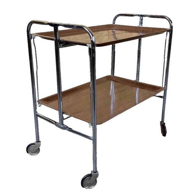 Space Age Chrome and Brown Serving Trolley, 1960s-1970s For Sale - Image 15 of 15