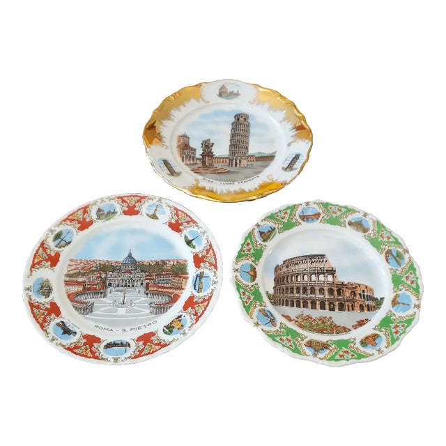 Set of Three Mid-Century Vintage Italian Landmark Plates For Sale