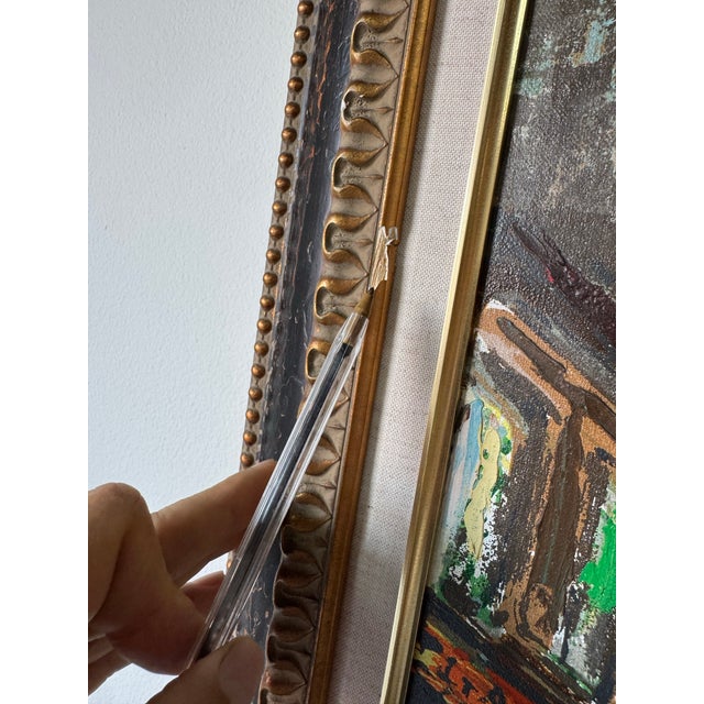 1960’s Vintage Parisian Street Scene Oil on Canvas Painting, Signed For Sale - Image 9 of 12