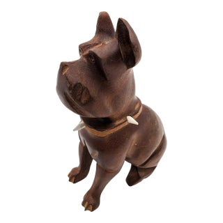 Mid 20th Century German Wood Chiseled Dog Figurine For Sale