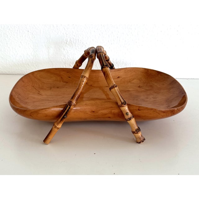 Mid-Century Modern Mid-Century Italian Nutwood and Bamboo Basket, 1970s For Sale - Image 3 of 17
