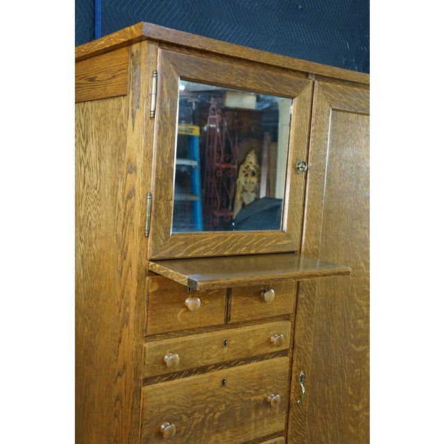 Antique American Empire Style Quartersawn Oak Chifferobe Wardrobe Dresser Closet For Sale - Image 13 of 18