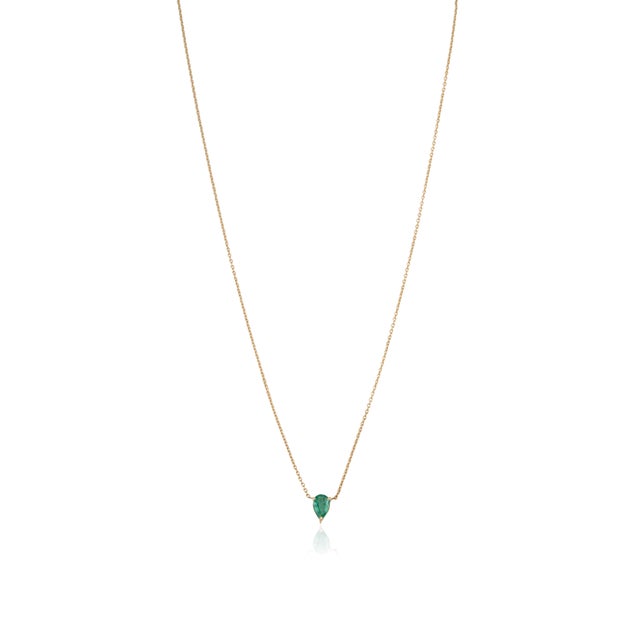 Metal 18k Yellow Gold Pear Cut Zambian Emerald Solitaire Birthstone Necklace Everday Wear For Sale - Image 7 of 13