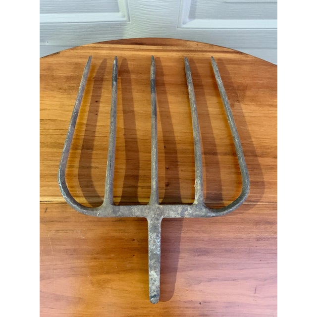 Gray 19th-Century Hand-Forged Five-Prong Iron Fishing Spear For Sale - Image 8 of 10