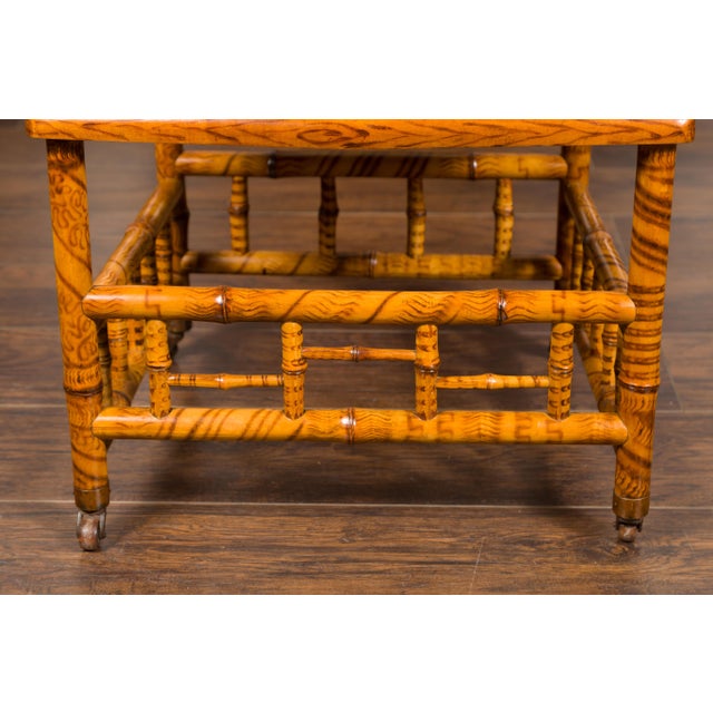English 1890s Bamboo Slipper Chair with Fan Back, Rattan Seat and Casters For Sale - Image 9 of 12