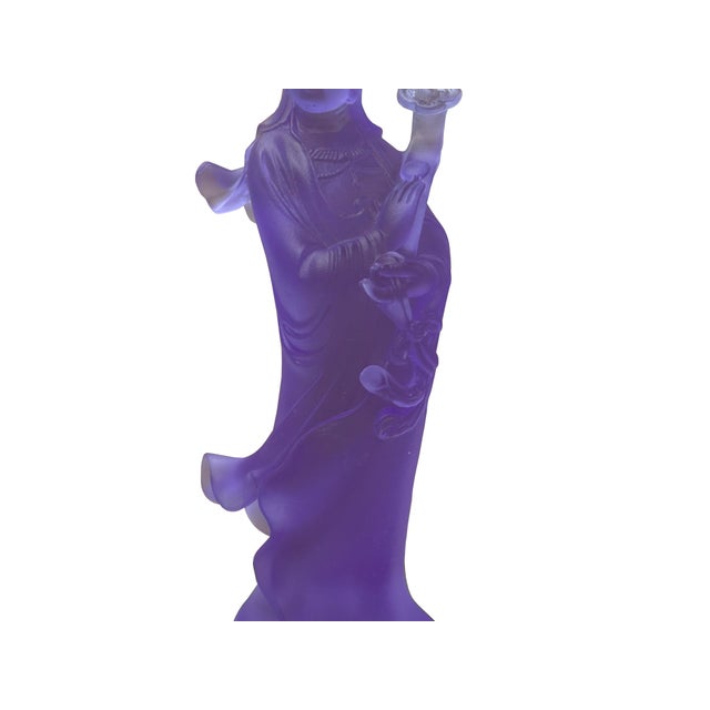 Light Purple Crystal Glass Standing Ru Yi Bodhisattva Kwan Yin Statue For Sale - Image 9 of 9
