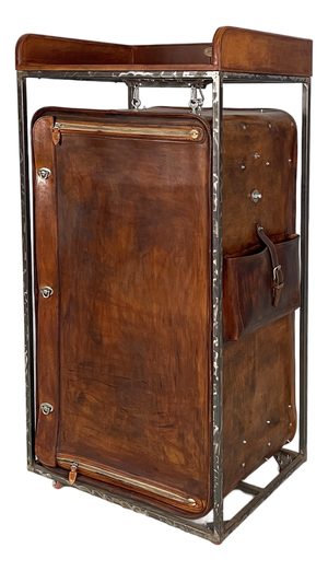 Italian Modern Wardrobe in Brown Leather and Metal, 1980s