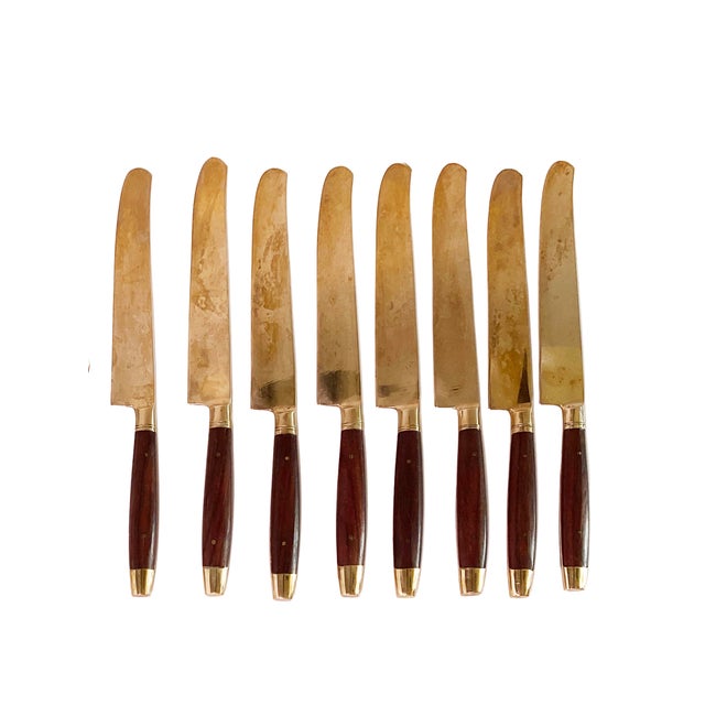 Mid-Century Modern Vintage Rosewood and Brass Flatware - 43 Piece For Sale - Image 3 of 9