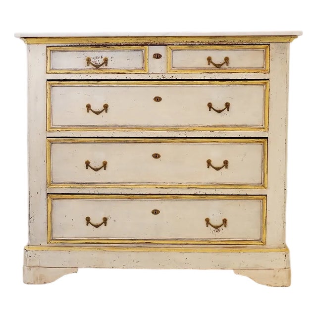Antique Italian Chest of Drawers with Marble Top, 1800s For Sale