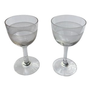 Clear Wheel-Etched Cordial Vintage Glasses - A Pair