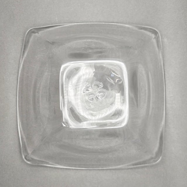 Glass Vintage Simon Pearce Handblown Crystal “Woodbury” Square Bowl For Sale - Image 7 of 8