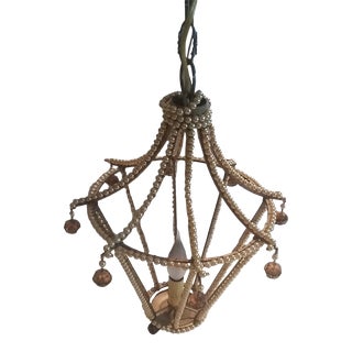 Contemporary Pearl Wrapped Pendant Light With Multi Faceted Amber Crystals For Sale