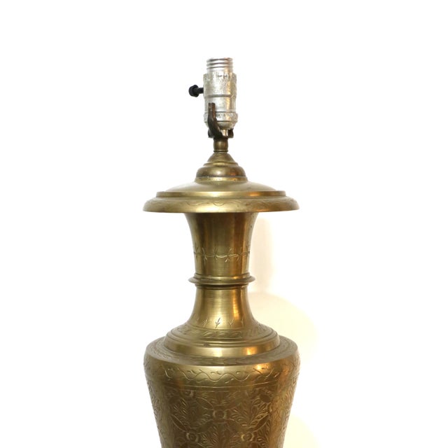Metal 1920s Brass Etched Table Lamp With Fluted Shade For Sale - Image 7 of 13