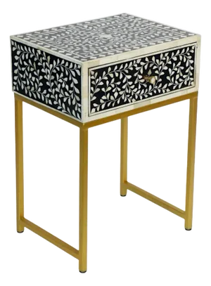 Black Bone Inlay Bedside Table