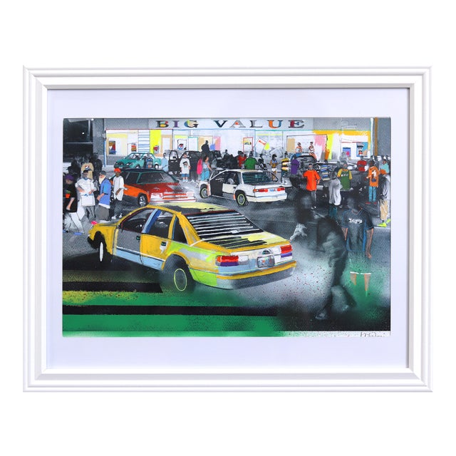 Street Life - Colorful Landscape Painting on Paper Original Artwork by Fabio Coruzzi For Sale