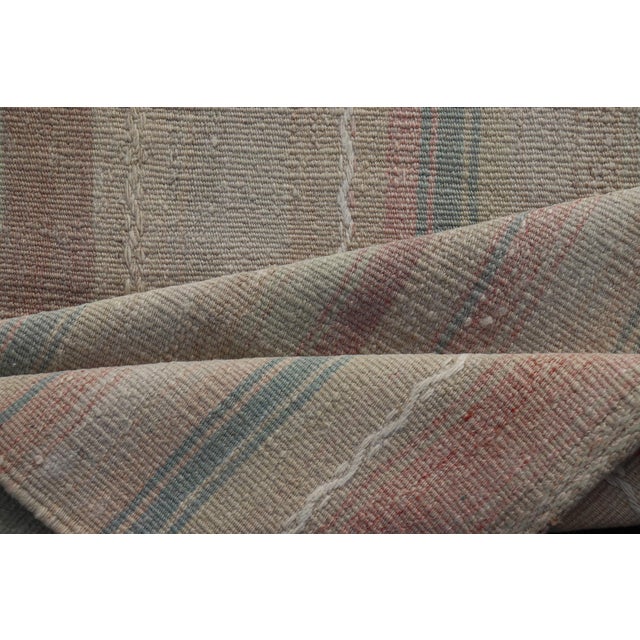 Vintage Turkish Kilim With Soft Pastel Stripes in Blush, Sage, and Sky Blue For Sale - Image 9 of 10