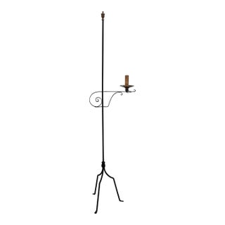 Antique Early 20th Century American Wrought Iron Bridge Arm Floor Lamp For Sale