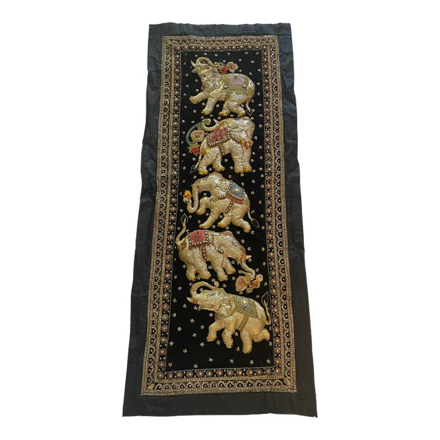 Vintage Burmese Kalaga Elephant Tapestry Wall Hanging For Sale